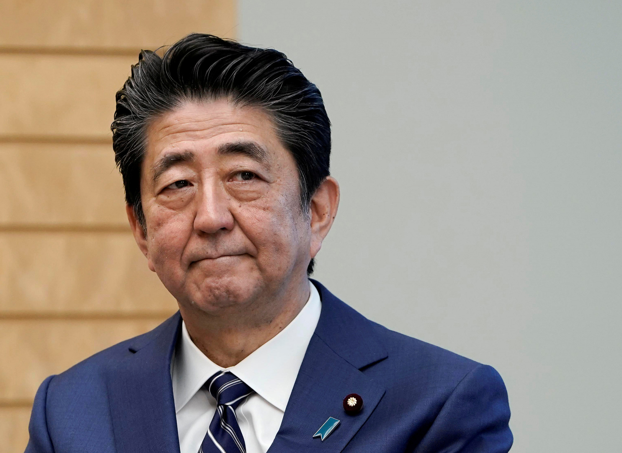 Japanese Prime Minister Shinzo Abe listens to IAEA Director General Rafael Grossi at the prime minister's official residence in Tokyo, Japan, on Feb. 25, 2020. (Kimimasa Mayama/Pool via Reuters)