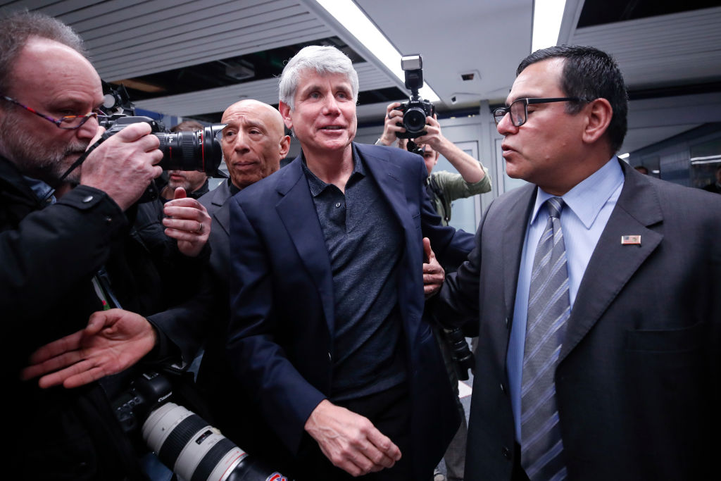 Former Illinois governor Rod Blagojevich arrives at O'Hare International Airport in Chicago, Illinois, on Feb. 19, 2020. (Kamil Krzaczynski/AFP/Getty Images)