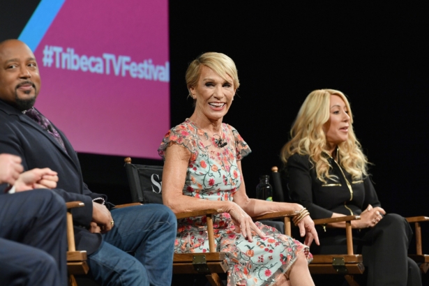Daymond John, Barbara Corcoran and Lori Greiner speak onstage at the Tribeca Talks Panel: 10 Years Of "Shark Tank" during the 2018 Tribeca TV Festival at Spring Studios, in New York City, on Sept. 23, 2018. (Dia Dipasupil/Getty Images)