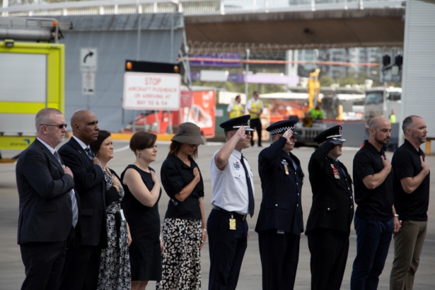 The repatriation ceremony for Paul Hudson, U.S. firefighter killed in AUS