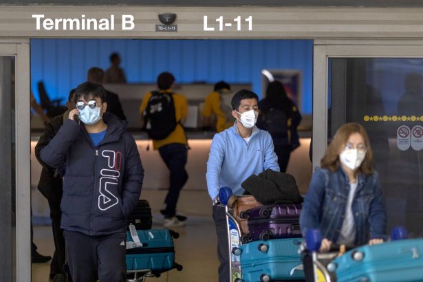 Travelers arrive at LAX Tom Bradley International Terminal wearing medical masks for protection against the novel coronavirus outbreak in Los Angeles, California, on Feb. 2, 2020 (David McNew/Getty Images)