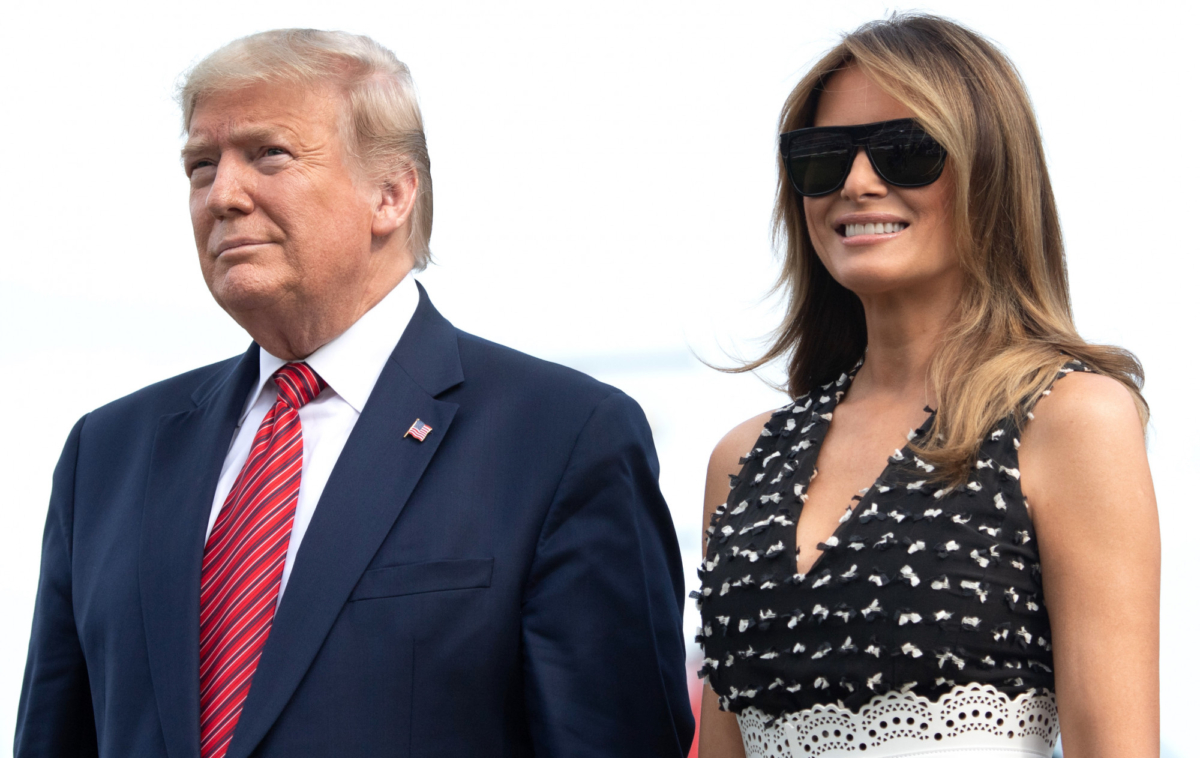 President Donald Trump and First Lady Melania Trump attend the Daytona 500 NASCAR race at Daytona International Speedway in Daytona Beach, Fla., on Feb. 16, 2020. (Saul Loeb/AFP via Getty Images)