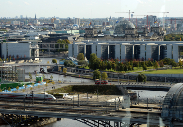 An overview of Berlin's skyline with its landmarks the Reichstag, the Parliament building and the main station, is pictured in Berlin, Germany, on Oct. 13, 2012. (Johannes Eisele/AFP via Getty Images)