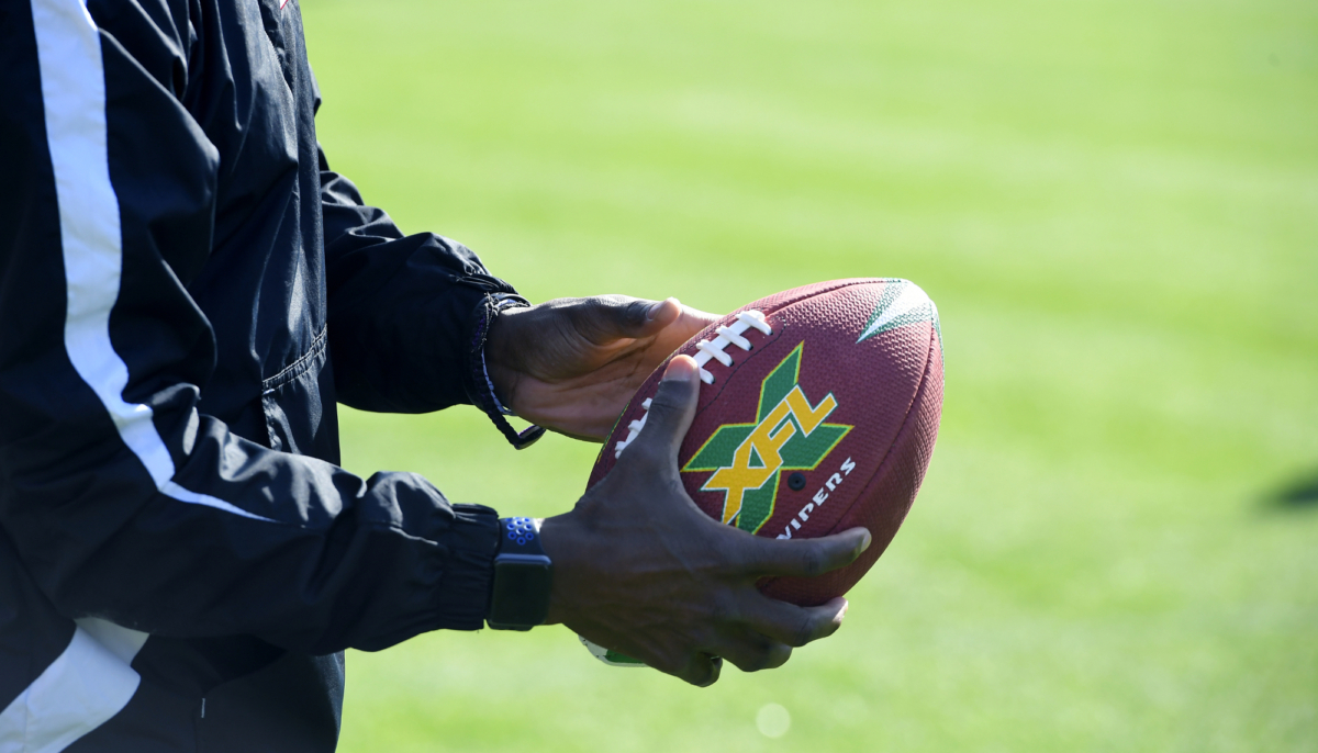 A football in a file photo on March 8, 2020 (Photo by John McCoy/Getty Images)
