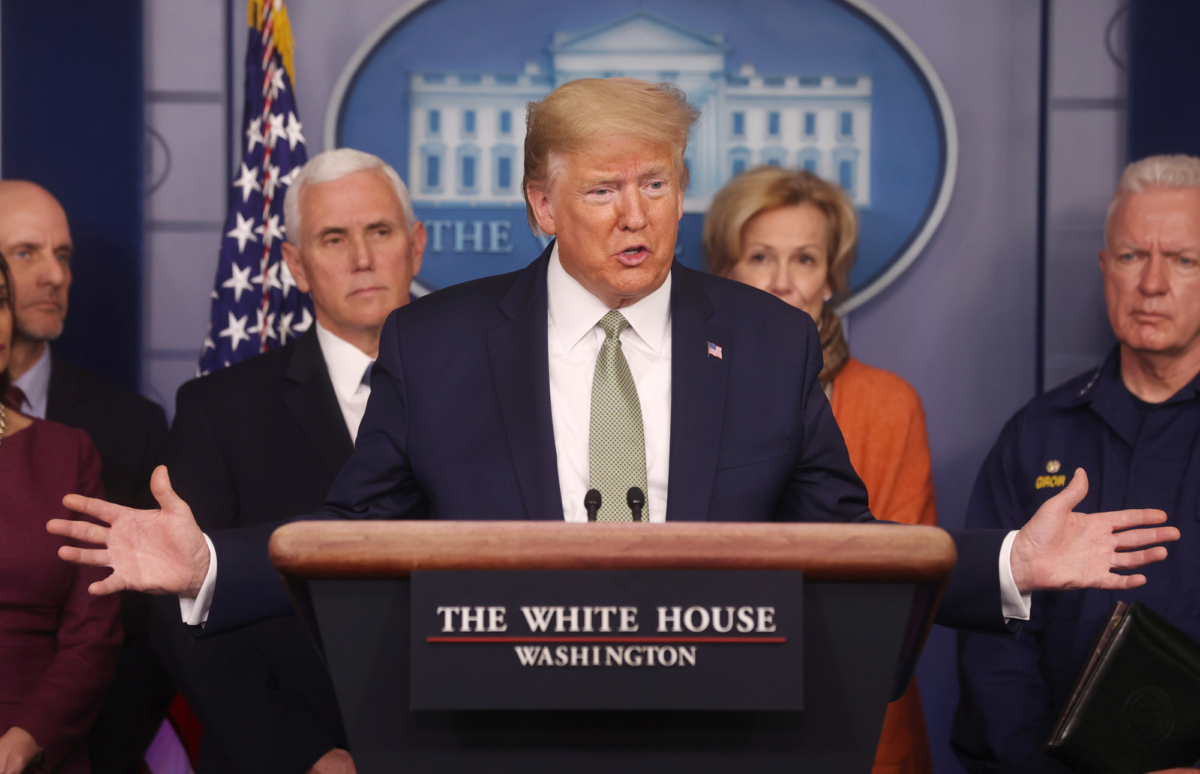 President Donald Trump addresses his administration's daily coronavirus briefing at the White House in Washington, on March 17, 2020. (Jonathan Ernst/Reuters)
