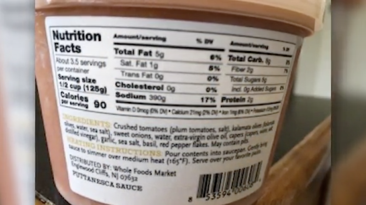 Winter Gardens Quality Foods vodka sauce's incorrect back label. (FDA)
