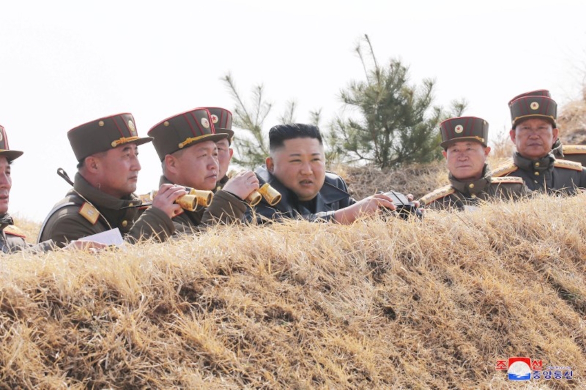 North Korean leader Kim Jong Un guides artillery fire competition in this image released by North Korea's Korean Central News Agency on March 20, 2020. (KCNA via Reuters)