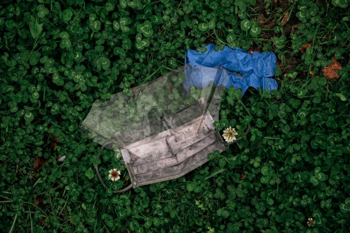 A discarded glove and protective face mask lay on the ground outside Kingsbrook Jewish Medical Center in Brooklyn, marking the space where New Yorkers had previousled lined up to be admitted in New York City, on April 13, 2020. (Scott Heins/Getty Images)