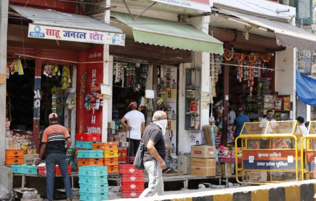 Grocery shops are seen open during lockdown to prevent the spread of the CCP virus in Prayagraj, India, on April 25, 2020. (Rajesh Kumar Singh/AP Photo)