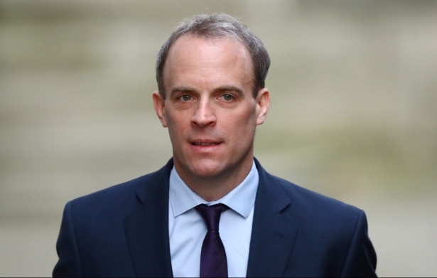 Britain's Secretary of State for Foreign affairs Dominic Raab arrives in Downing Street, London, England, on April 8, 2020. (Hannah McKay/Reuters)