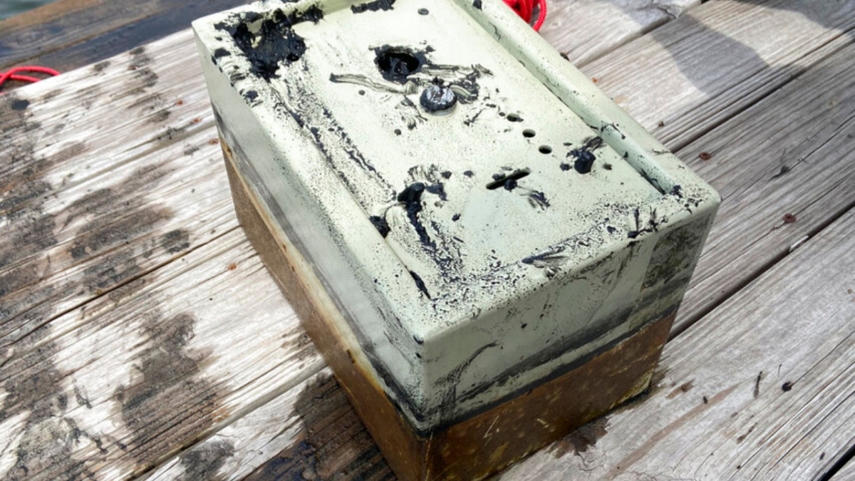 A safe that Knox Brewer pulled out of Whitney Lake in South Carolina, on May 9, 2020. (Catherine Brewer via AP)