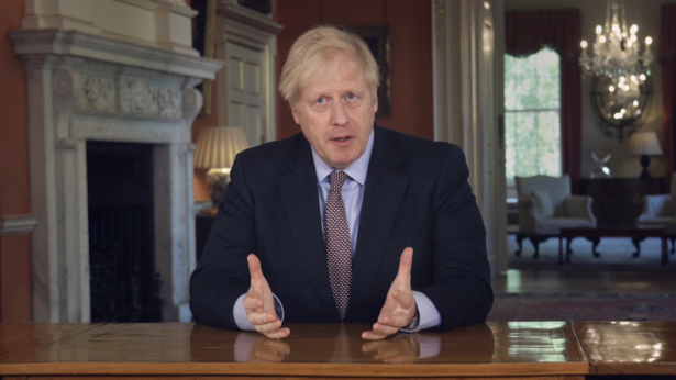 In this grab taken from video issued by Downing Street, Britain's Prime Minister Boris Johnson delivers an address on lifting the country's lockdown amid the CCP virus pandemic , on May 10, 2020. (Downing Street via AP)