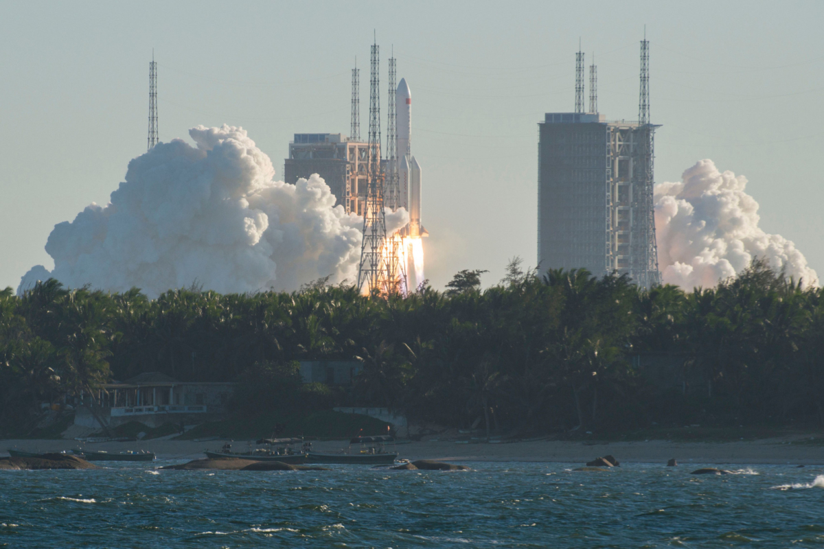 A Long March 5B rocket lifts off from the Wenchang launch site on China's southern Hainan island, on May 5, 2020. (STR/AFP via Getty Images)