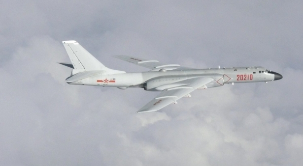 A Chinese H-6 bomber flies over East China Sea in this handout picture taken by Japan Air Self-Defence Force and released by the Joint Staff Office of the Defense Ministry of Japan on July 23, 2019. (Joint Staff Office of the Defense Ministry of Japan/Handout via Reuters)