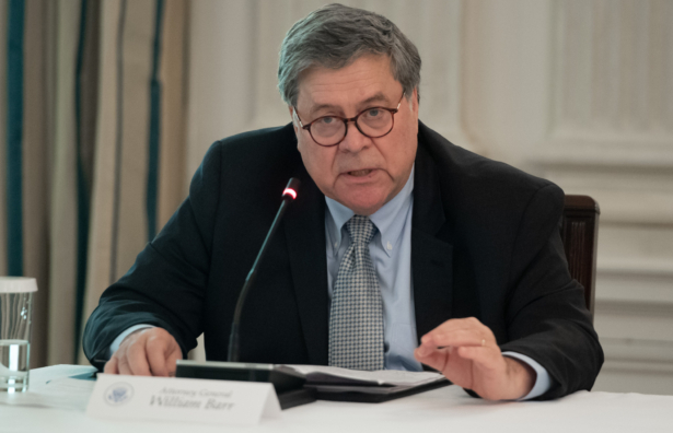 Attorney General William Barr speaks during a roundtable discussion with law enforcement officials on police and community relations hosted by US President Donald Trump in the State Dining Room at the White House in Washington, on June 8, 2020. (Saul Loeb / AFP via Getty Images)