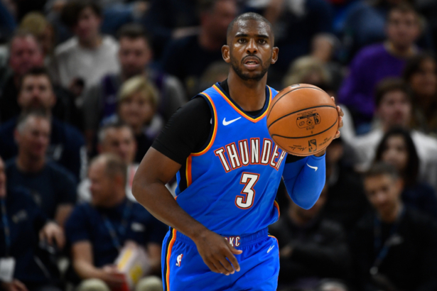 Chris Paul #3 of the Oklahoma City Thunder looks on during an opening night game against the Oklahoma City Thunder at Vivint Smart Home Arena in Salt Lake City, Utah, on Oct. 23, 2019. (Alex Goodlett/Getty Images)