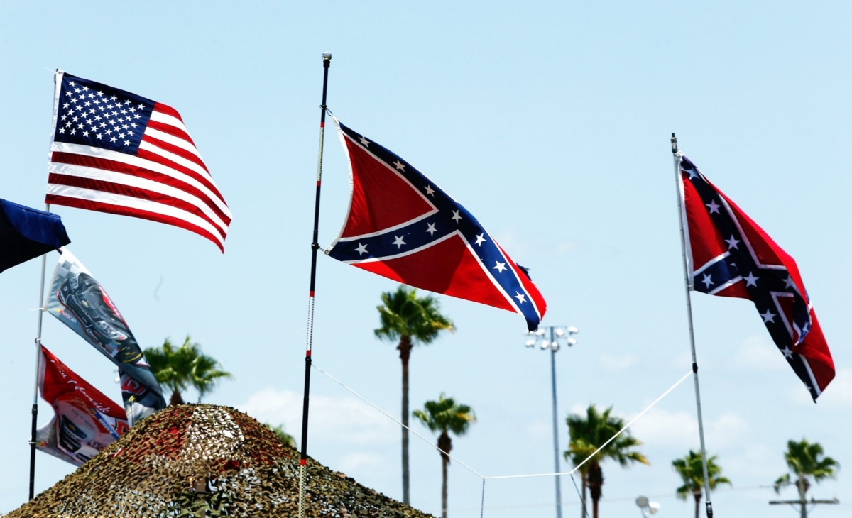 Confederate flags are seen prior to practice for the NASCAR XFINITY Series Subway Firecracker 250 at Daytona International Speedway in Daytona Beach, Fla., on July 3, 2015. (Jerry Markland/Getty Images)