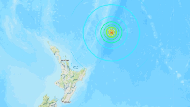 A map showing the location of the 7.4 magnitude earthquake just off the coast of New Zealand on June 18, 2020. (USGS)