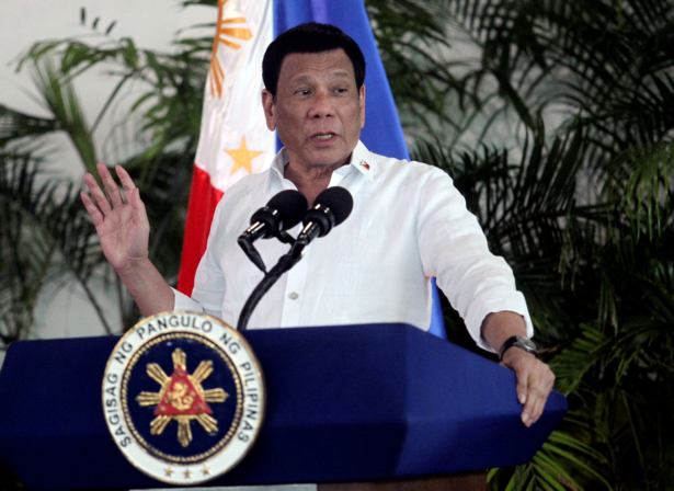 President Rodrigo Duterte speaks at Davao International airport in Davao City in southern Philippines, Sep. 8, 2018. (Lean Daval Jr/Reuters)