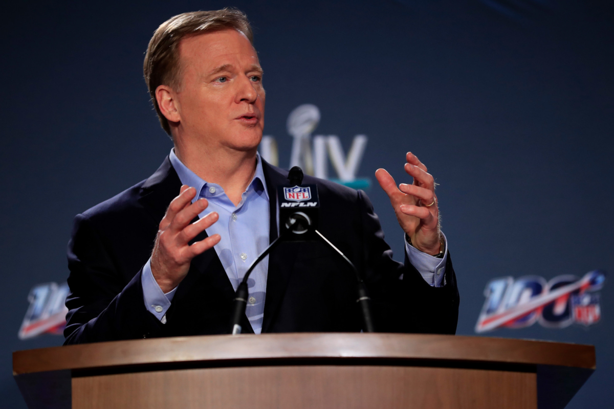 NFL Commissioner Roger Goodell speaks to the media during a press conference prior to Super Bowl LIV at the Hilton Miami Downtown in Miami, Fla., on Jan. 29, 2020. (Cliff Hawkins/Getty Images)