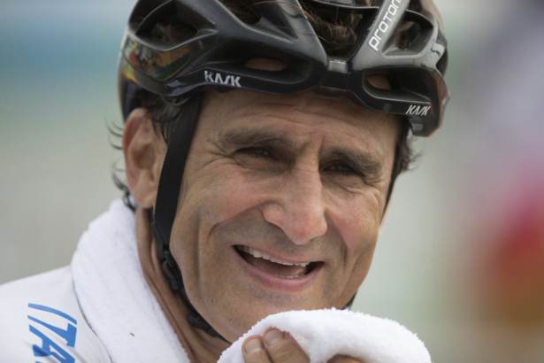 Italy's Alessandro Zanardi smiles after winning the silver medal in the men's Road Race H5, during the 2016 Paralympics Games, in Rio de Janeiro, Brazil, on Sept. 15, 2016. (Mauro Pimentel/AP)