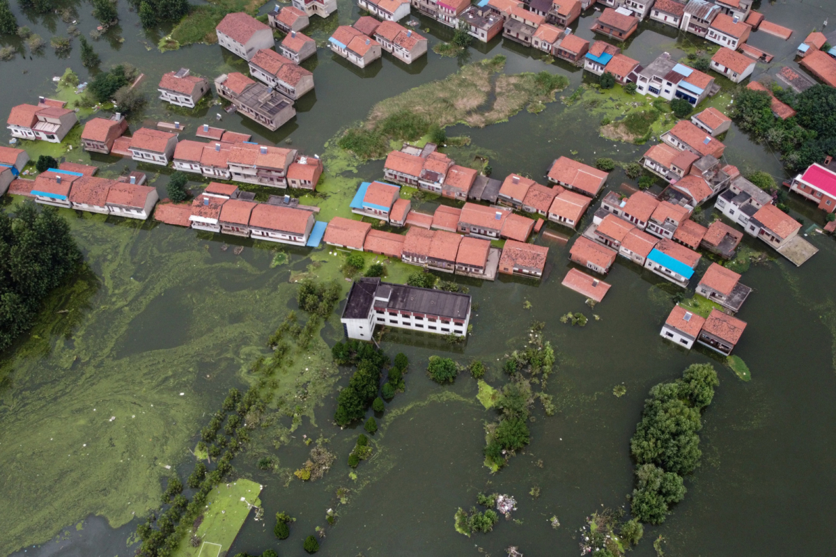 flooded residential buildings