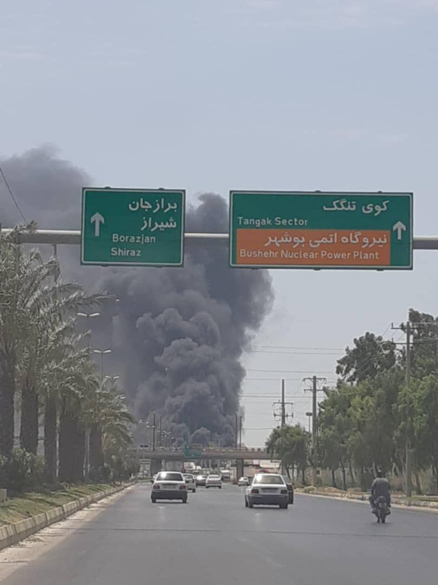 Smoke rises from ships that are burning at the Iranian port of Bushehr, Iran, on July 15, 2020. (WANA/West Asia News Agency via Reuters)