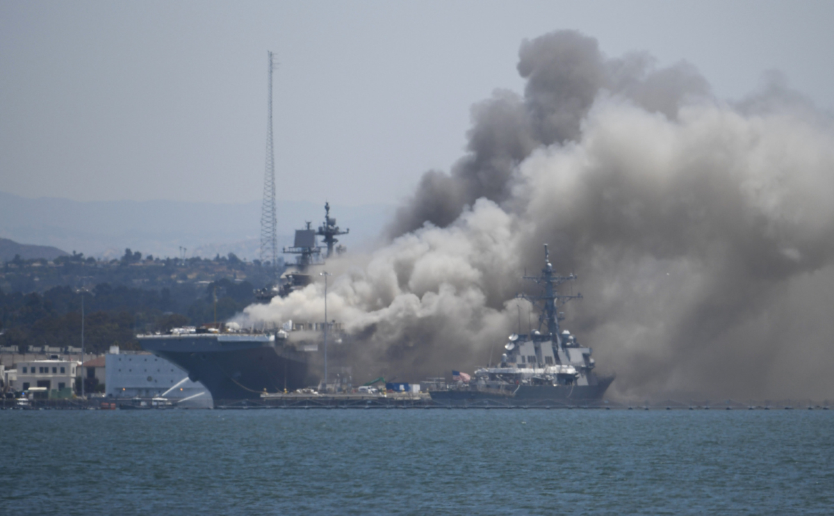 Naval ship on fire