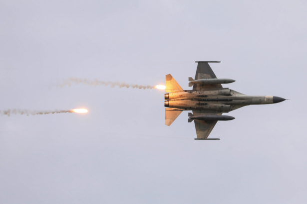 Taiwanese domestically-built Indigenous Defense Fighters (IDF) take part in the live-fire, anti-landing Han Kuang military exercise, which simulates an enemy invasion, in Taichung, Taiwan, on July 16, 2020. (Ann Wang/Reuters)