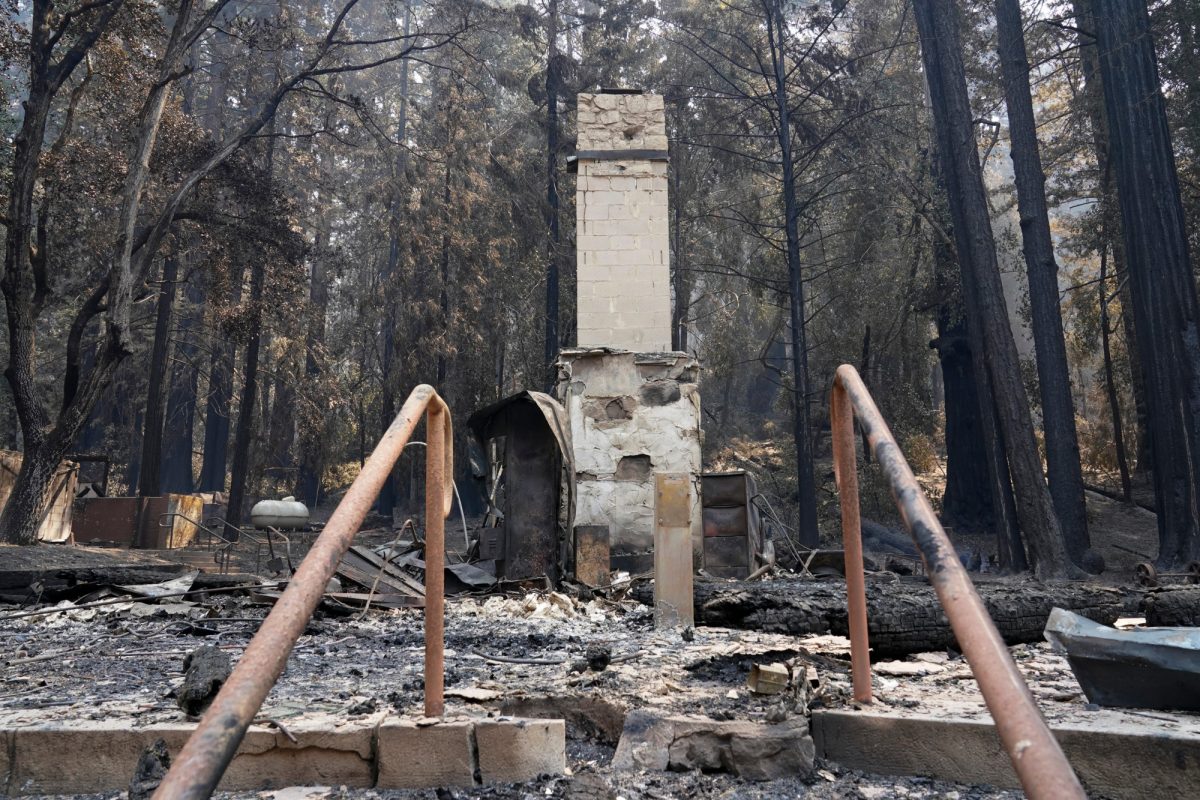 The fire-ravaged park headquarters building is seen after the CZU August Lightning Complex Fire passed through in Big Basin Redwoods State Park, Calif., on Aug. 24, 2020. (Marcio Jose Sanchez via AP Photo)