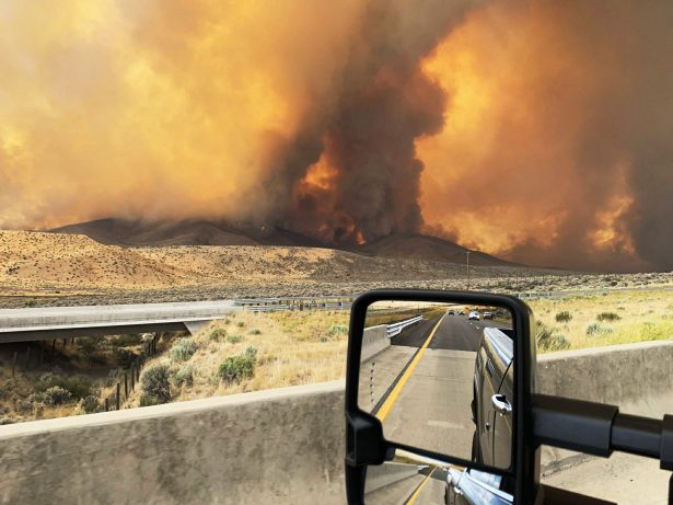 This photo provided by Ryan M Peel shows the Loyalton fires in Loyalton, Calif., on Aug. 15, 2020. (Courtesy Ryan M Peel via AP)