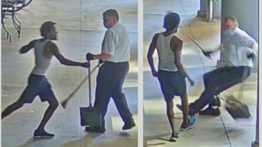 Senior Man Sweeping a Sidewalk in Chicago Sucker Punched