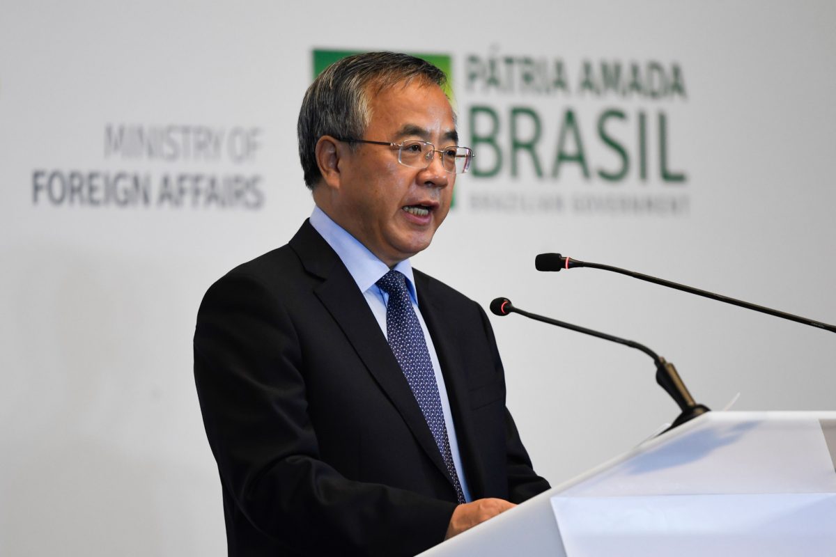 China's Vice Premier Hu Chunhua speaks at the Brazil-China Business Seminar in Beijing, China on Oct. 25, 2019. (Madoka Ikegami/AFP via Getty Images)