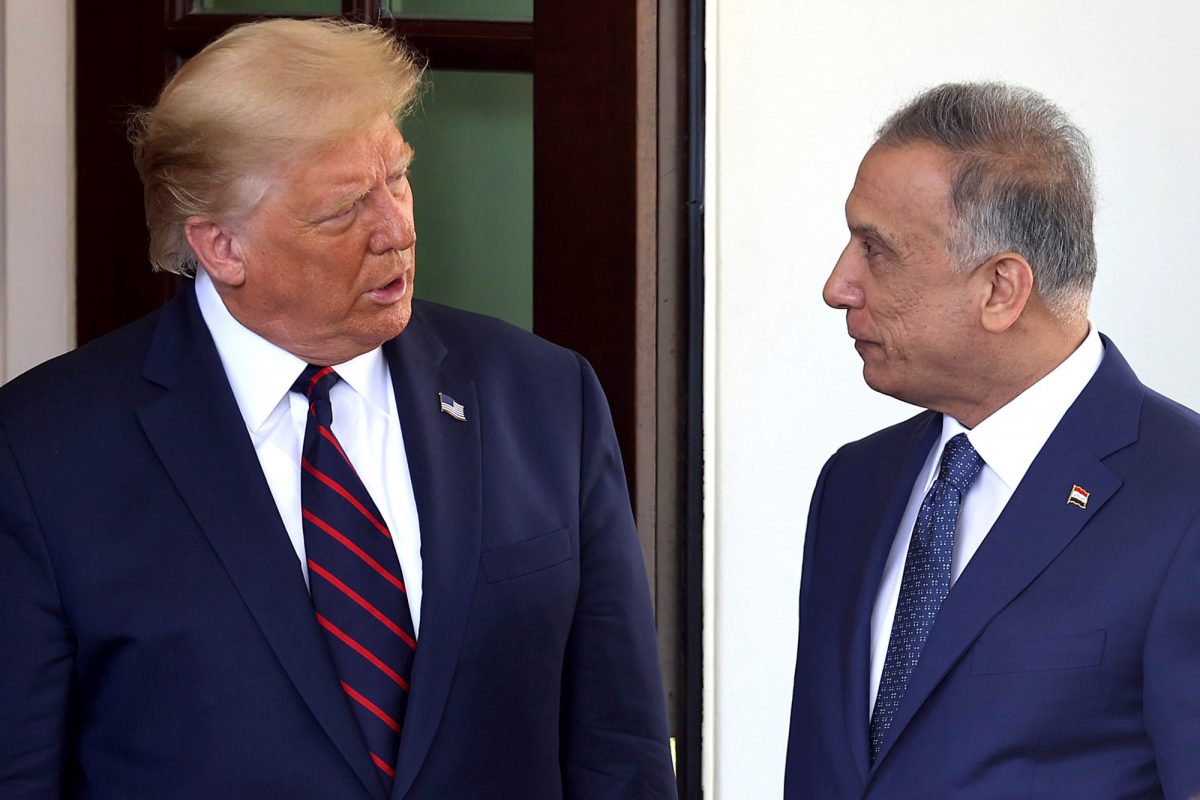 U.S. President Donald Trump (L) welcomes Iraqi Prime Minister Mustafa Al-Kadhimi to the White House in Washington, on Aug. 20, 2020. (Chip Somodevilla/Getty Images)