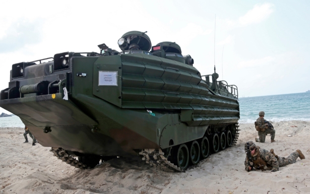 U.S. soldiers land with an amphibious assault vehicle (AAV) during a U.S.-Thai joint military exercise titled "Cobra Gold" on Hat Yao beach in Chonburi province, eastern Thailand, on Feb. 16, 2019. (Sakchai Lalit/AP Photo)