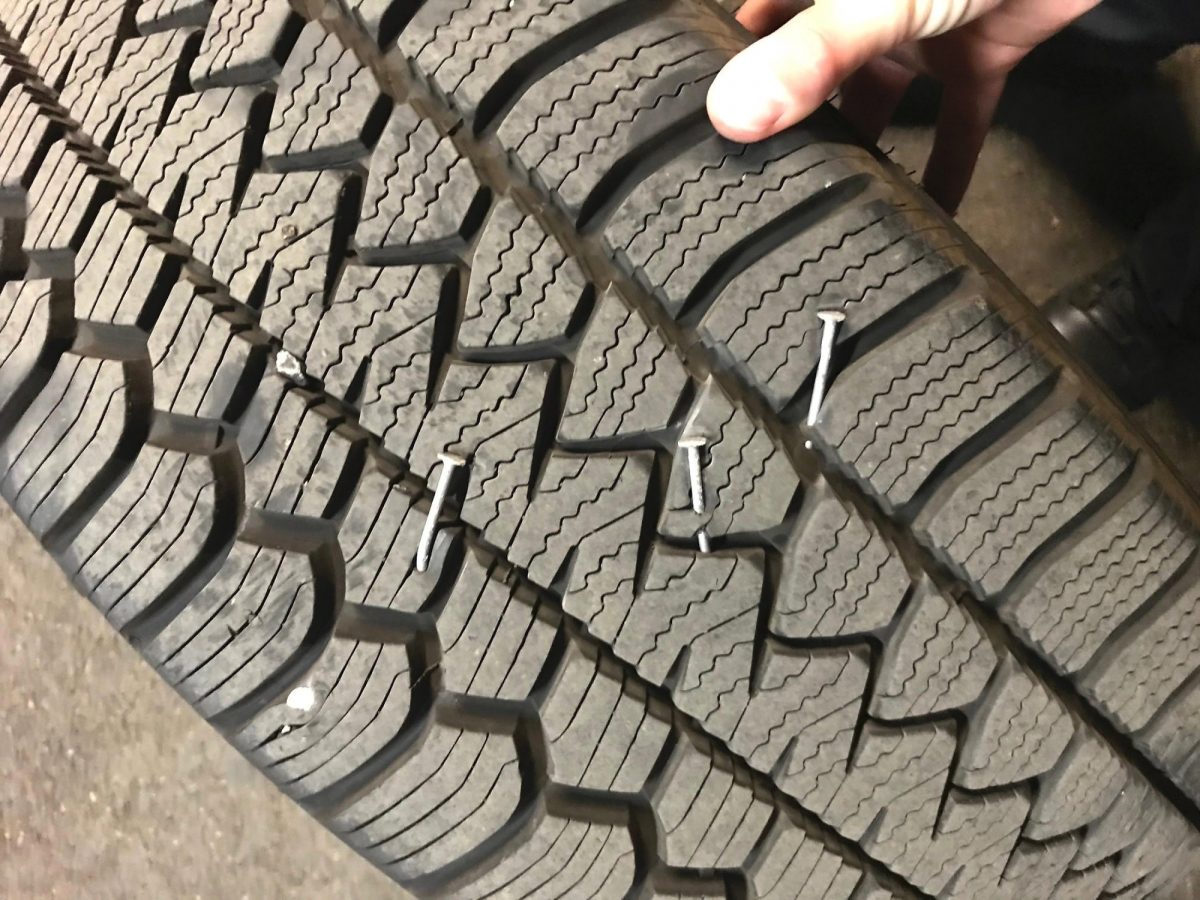 Police vehicle tire suffers damage