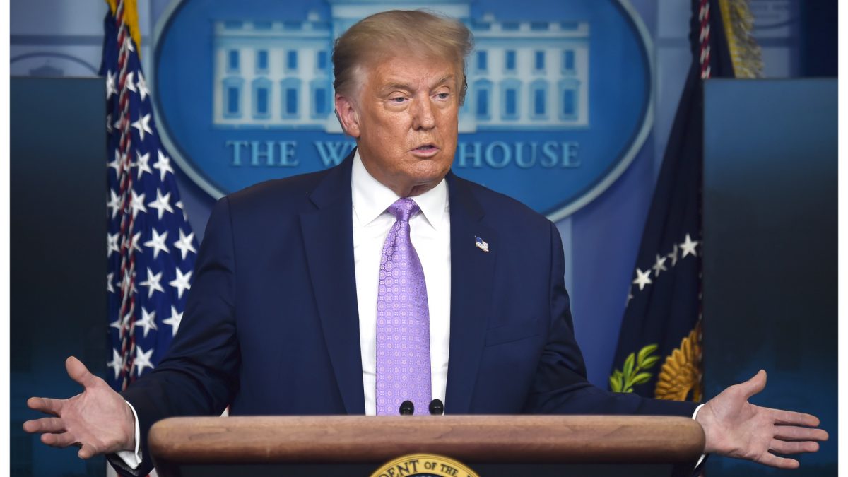 President Donald Trump answers question during a press conference in the Brady Briefing Room of the White House in Washington on Aug. 5, 2020. (Olivier Douliery/AFP via Getty Images)