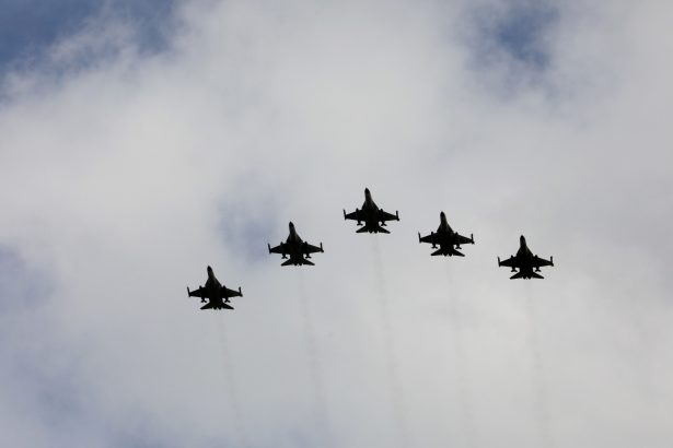 Taiwanese F-16 fighter jets fly in formation during an inauguration ceremony in Taichung, Taiwan on Aug. 28, 2020. (Ann Wang/File Photo via Reuters)