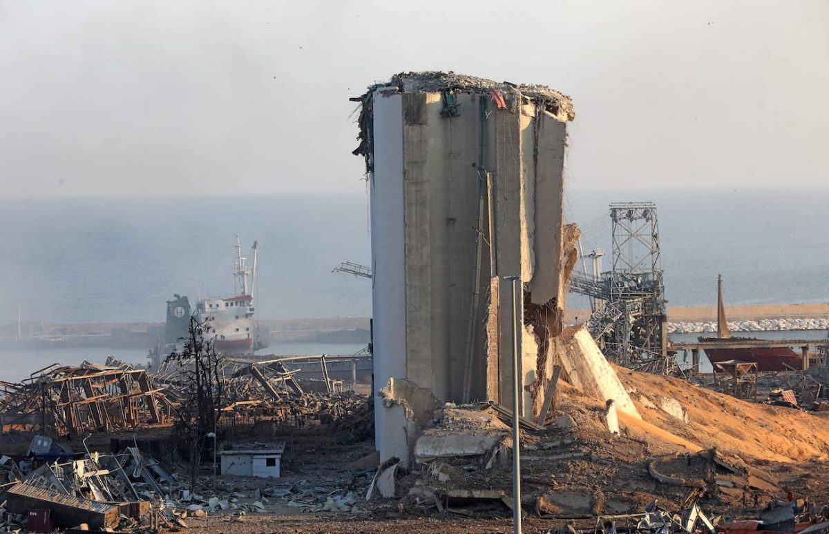 A destroyed silo is seen amid the rubble and debris following yesterday's blast at the port of Lebanon's capital Beirut, on Aug. 5, 2020. (Anwar Amro/AFP via Getty Images)