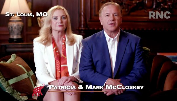 Patricia and Mark McCloskey address the virtual Republican National Convention in a pre-recorded video on Aug. 24, 2020. (Courtesy of the Committee on Arrangements for the 2020 Republican National Committee via Getty Images)