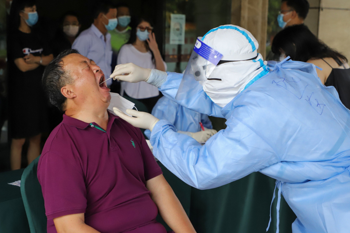 A resident is tested for COVID-19 in Ruili in southwestern China's Yunnan Province on September 15, 2020. (STR/AFP via Getty Images)