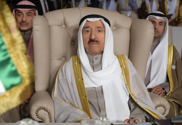 Kuwait's ruling emir, Sheikh Sabah Al Ahmad Al Sabah, attends the opening of the 30th Arab Summit, in Tunis, Tunisia, on March 31, 2019. (Fethi Belaid/Pool Photo via AP/File)