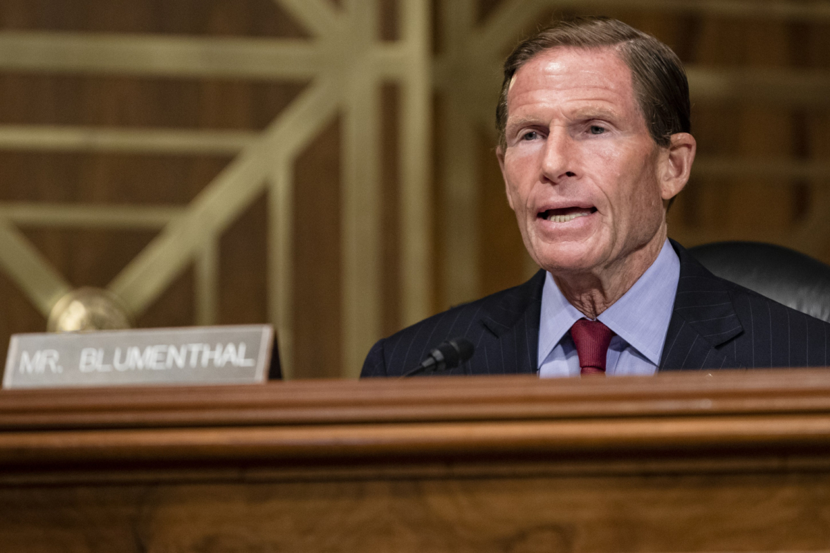 Sen. Richard Blumenthal (D-Conn.) speaks in Washington on July 21, 2020. (Samuel Corum/Getty Images)