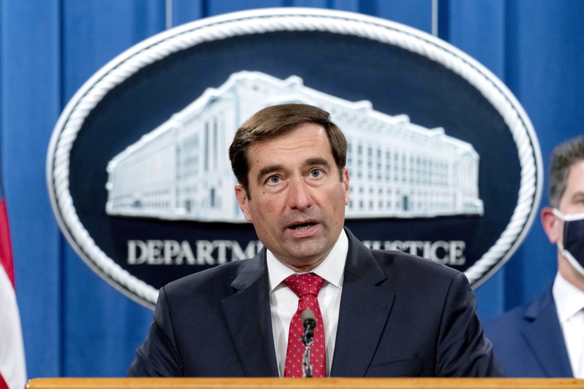 Assistant Attorney General for the National Security Division John Demers speaks at a news conference at the Department of Justice, in Washington on Oct. 19, 2020. (Andrew Harnik/AP Photo)