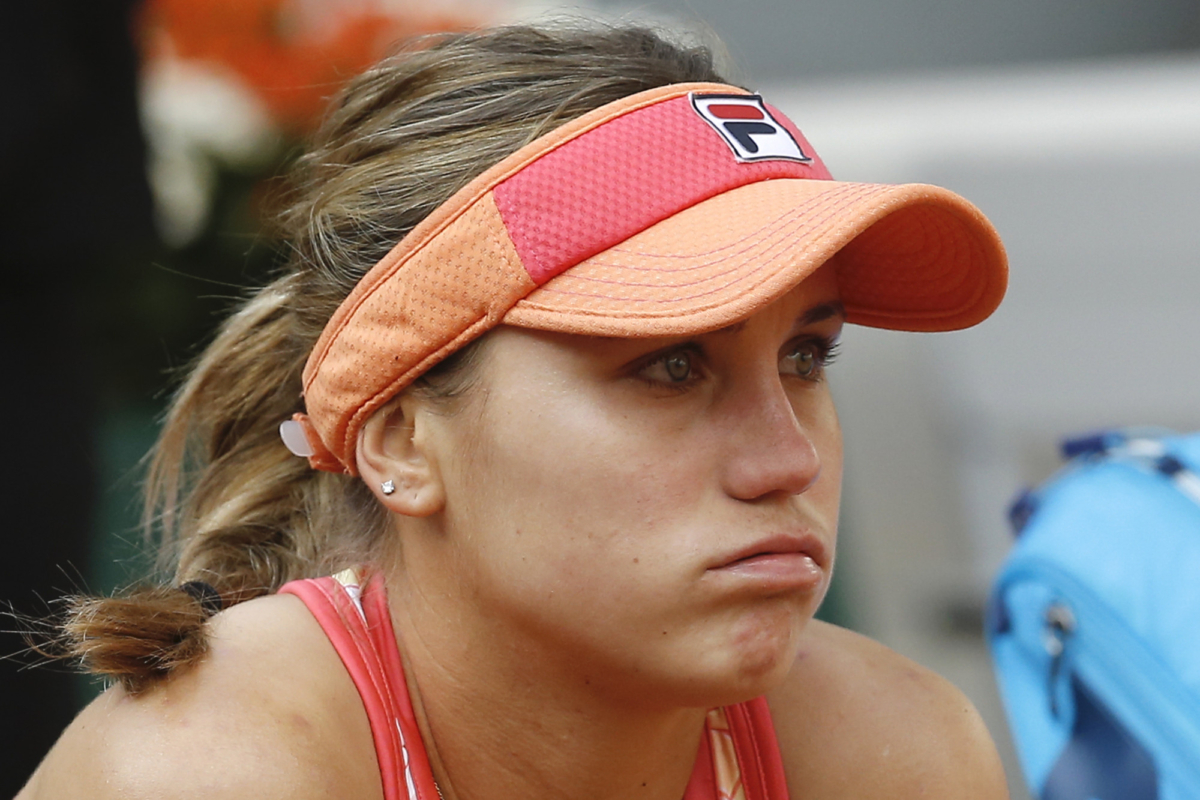 Sofia Kenin of the United States reacts to losing the final of the French Open tennis tournament against Poland’s Iga Swiatek at the Roland Garros stadium in Paris, France, on Oct. 10, 2020. (Michel Euler/AP Photo)