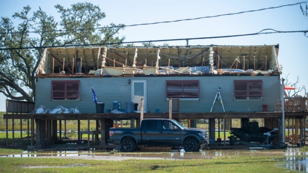 A house is damaged from Hurricane Zeta in Cocodrie, La., on Oct. 29, 2020. (Chris Granger/The Advocate via AP)