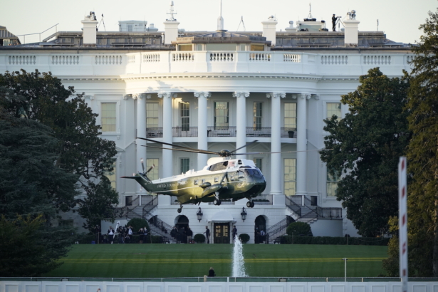 Marine One lifts off from the White House in Washington to carry President Donald Trump to Walter Reed National Military Medical Center in Bethesda, Md., Oct. 2, 2020. (J. Scott Applewhite/AP Photo)