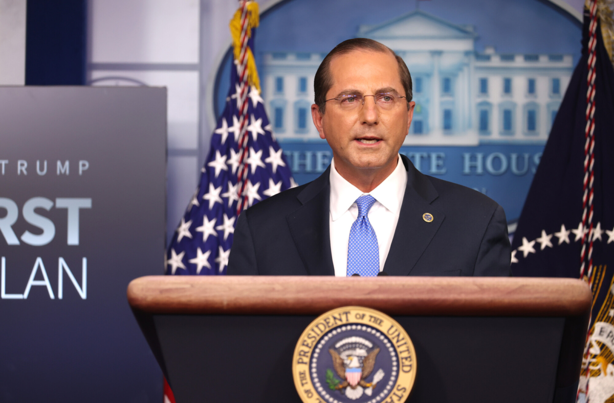 Secretary of Health and Human Services Alex Azar speaks to the press in the James Brady Press Briefing Room at the White House in Washington, on Nov. 20, 2020. (Tasos Katopodis/Getty Images)