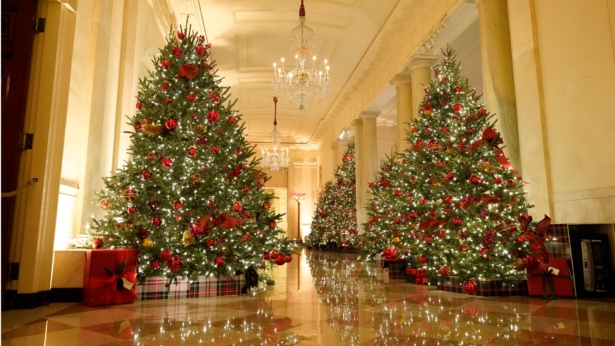 The Cross Hall leading to the State Dining Room of the White House is decorated during the 2020 Christmas preview in Washington, on Nov. 30, 2020. (Patrick Semansky/AP Photo)