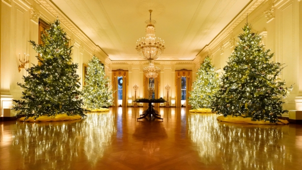The East Room of the White House is decorated during the 2020 Christmas preview in Washington, on Nov. 30, 2020. (Patrick Semansky/AP Photo)